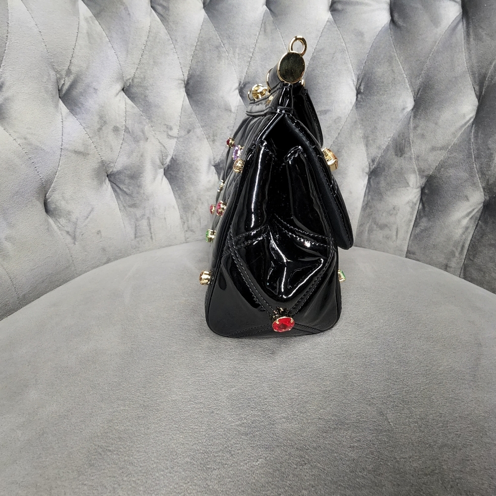 Dolce and Gabbana Small Patent leather Sicily bag with Rhinestones - Picture 11 of 16